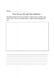 English worksheet: The Old Lady who Swallowed a Fly Writing assignment
