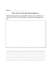 English Worksheet: The Old Lady who Swallowed a Fly Writing assignment