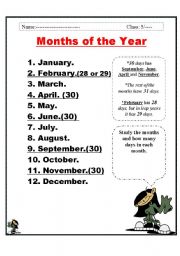 English worksheet: months of the year