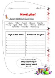 English Worksheet: months and days
