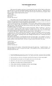 English worksheet: THREE MAGIC APPLES (story)