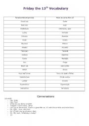 English Worksheet: Friday 13th Vocabulary and Dialogues
