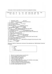 English Worksheet: Quiz on Homonymns, Verbs, and Syllable Stress