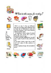 English Worksheet: whats the menu for today?