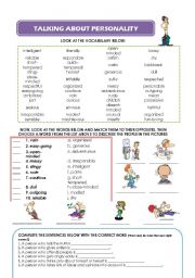 English Worksheet: PERSONALITY - VOCABULARY, EXERCISES AND WRITING TASK