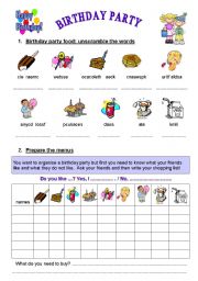 English Worksheet: Organize your Birthday Party