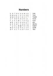 English Worksheet: Numbers  word search