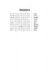 English worksheet: Numbers  word search