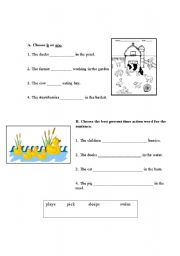 English Worksheet: First Grade--Is/Are and action word review