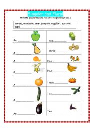 English worksheet: singular and plural with s