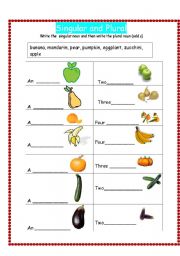 English Worksheet: singular and plural with s