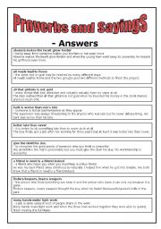 English Worksheet: Proverbs and Saying - Aswers sheet