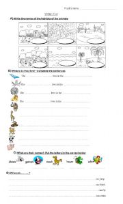 English Worksheet: animals habitats