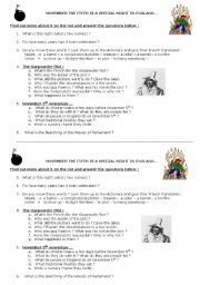 English Worksheet: GUY FAWKES  DAY 