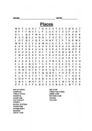 English worksheet: wordsearch places