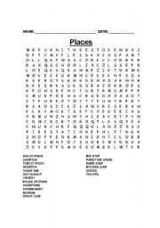 English Worksheet: wordsearch places