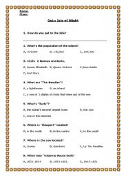 English worksheet: isle of wight quiz