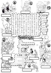 English Worksheet: FEELINGS #4 WORDSEARCH and CRISS CROSS PUZZLE