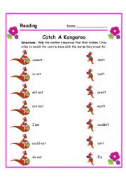 English Worksheet: CONTRACTIONS (1/2)