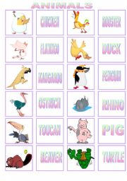 English Worksheet: ANIMALS MEMORY GAME. PART 2