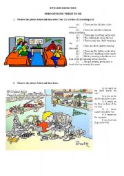 English Worksheet: Prespositions of place and there to be exercises