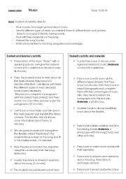 English Worksheet: Lesson plan about music