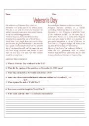 English worksheet: veterans day