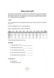 English worksheet: Disc Golf