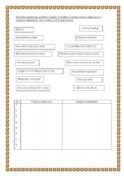 English Worksheet: positive and negative statements