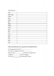 English worksheet: Opposites