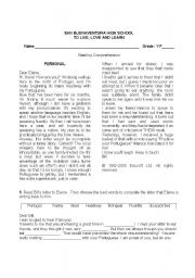 English Worksheet: Reading Comprehension