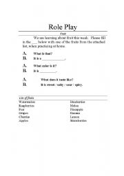 English Worksheet: Fruit / Sense of Taste Role Play Kindergarten