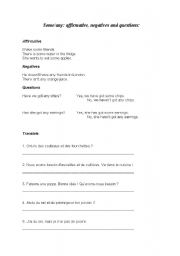 English worksheet: Some/any: affirmative, negatives and questions: