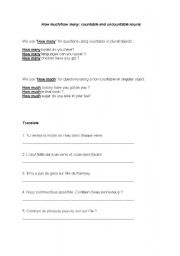 English Worksheet: How much/how many: countable and uncountable nouns