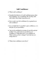 English worksheet: Conversation Questions about self confidence