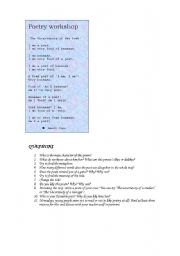 English worksheet: Poetry workshop/ The uncertainty of the poet by Wendy Cope/ level intermediate to advanced