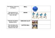 English worksheet: ESL 10 pin bowling  - match the term with the definition and image