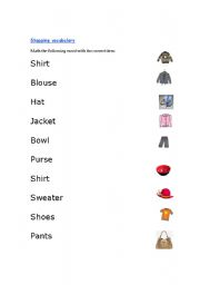 English worksheet: Shopping Matching
