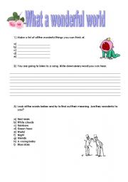 English Worksheet: What a wonderful World - Music and Pronunciation class - 3pages