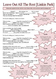 English Worksheet: Song!!! Leave Out All The Rest [Linkin Park] - Printer-friendly version included