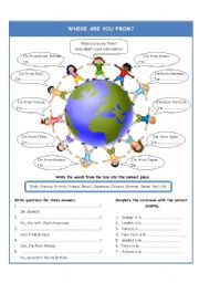 English Worksheet: Where are you from?