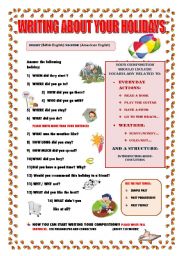 English Worksheet: WRITING ABOUT YOUR HOLIDAYS  (GUIDELINE)