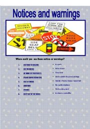 English Worksheet: notices and warnings 