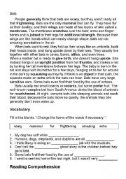 English Worksheet: Bats Reading Comprehension