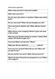 English worksheet: Questions in past