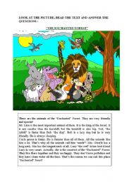 English Worksheet: reading- the enchanted forest
