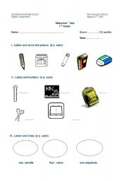 English worksheet: school materials