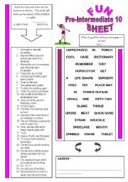 English Worksheet: Fun Sheet Pre-Intermediate 10