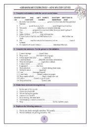 English Worksheet: 6 PAGES OF ADVANCED GRAMMAR EXERCISES WITH A KEY