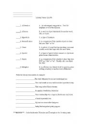 English Worksheet: Literary Terms / Figurative Language Quiz